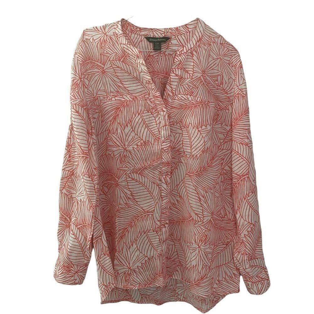 Tommy Bahama Linen Tunic Top Tropical Floral Palm Preppy Resortwear Small Petite